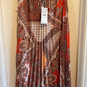 NWT Zara pleated maxi skirt, orange print